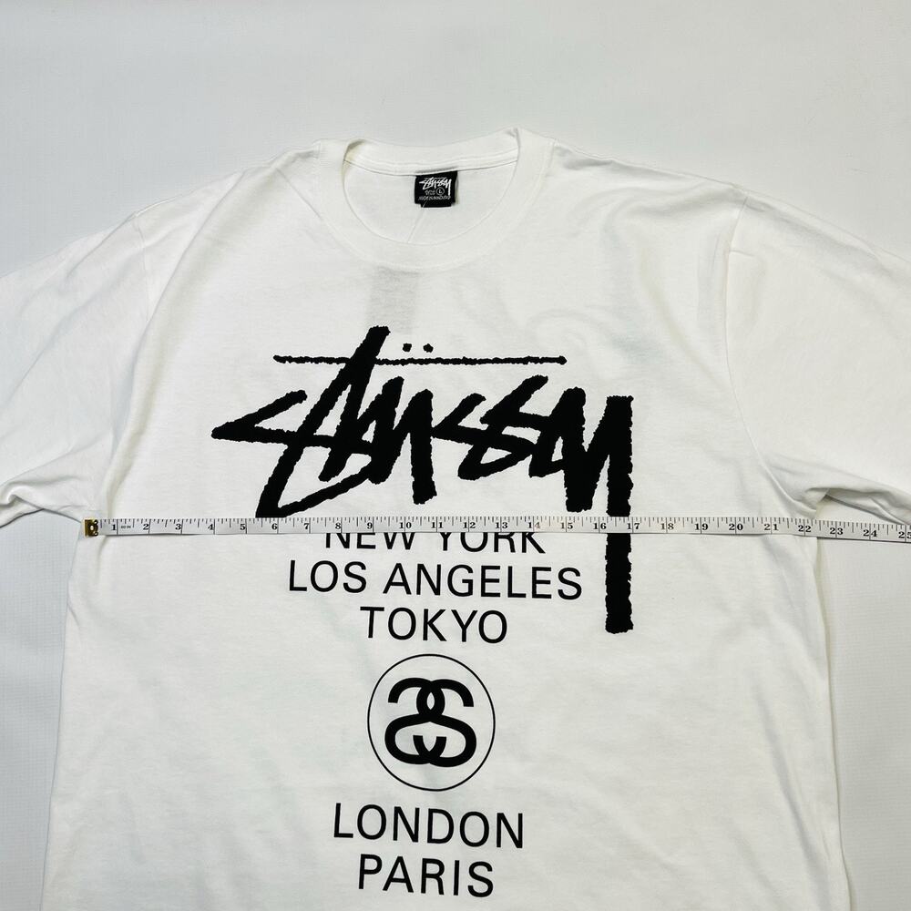New Stussy World Tour Tee White Mens Size Large Double Sided Logo 2025 - Picture 4 of 9